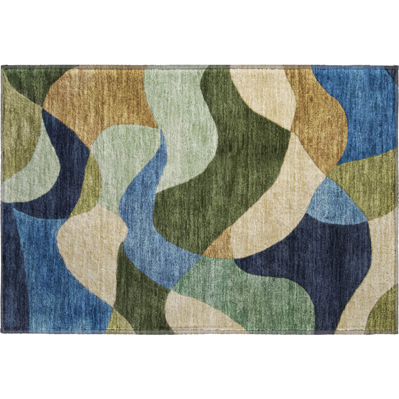Premium Machine Washable Mayfield AMF2141 abstract Rug, 1'8" x 2'6", Green