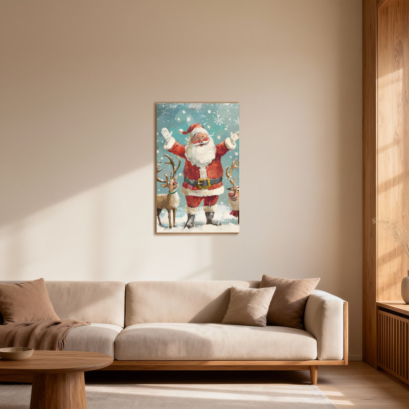 Noël père Noël avec des rennes dans la neige, H 36 po x l 24 po