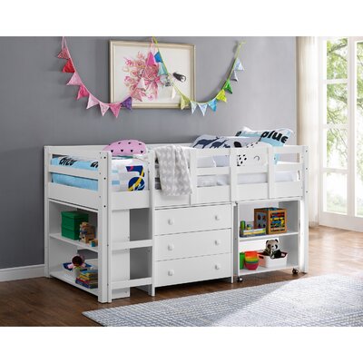 Eirwen Twin Loft Bed, Desk Low Study Kids with Storage Pine Wood with Cabinet Ladder, Bookcase Shelf -  Harriet Bee, 6B2BD1E6BEAB49938AE83BF5C09ABCAF
