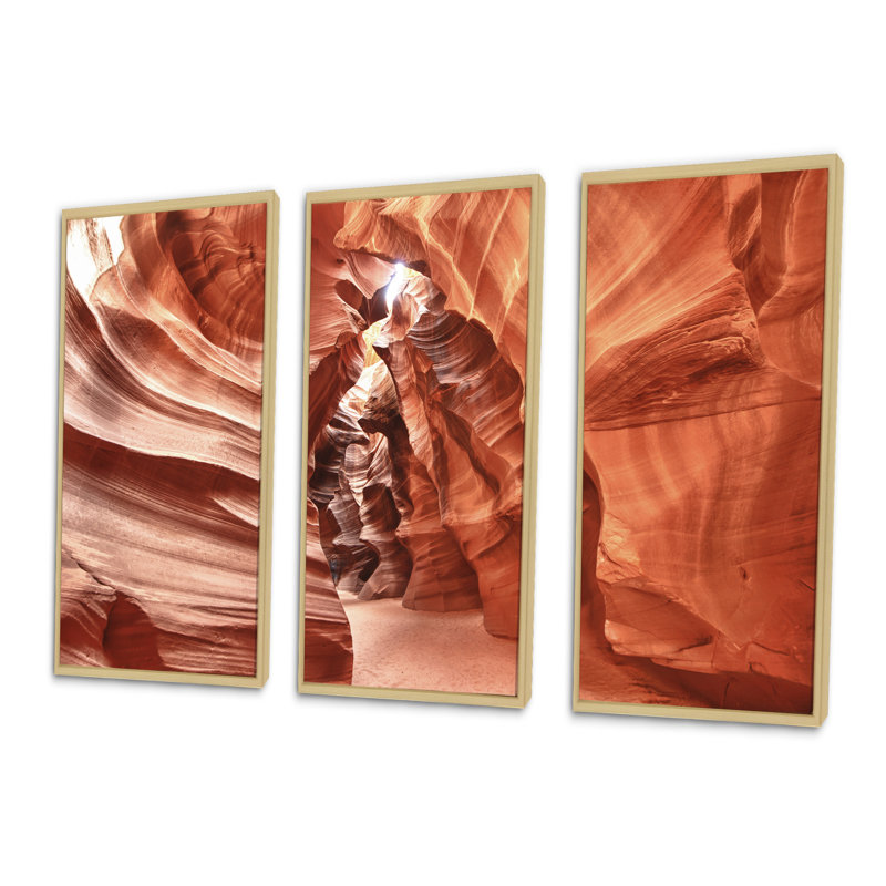 Antelope Canyon High Structures - Ensemble de 3 toiles encadrées, H 20 po x l 36 po x P 1 po, Brun