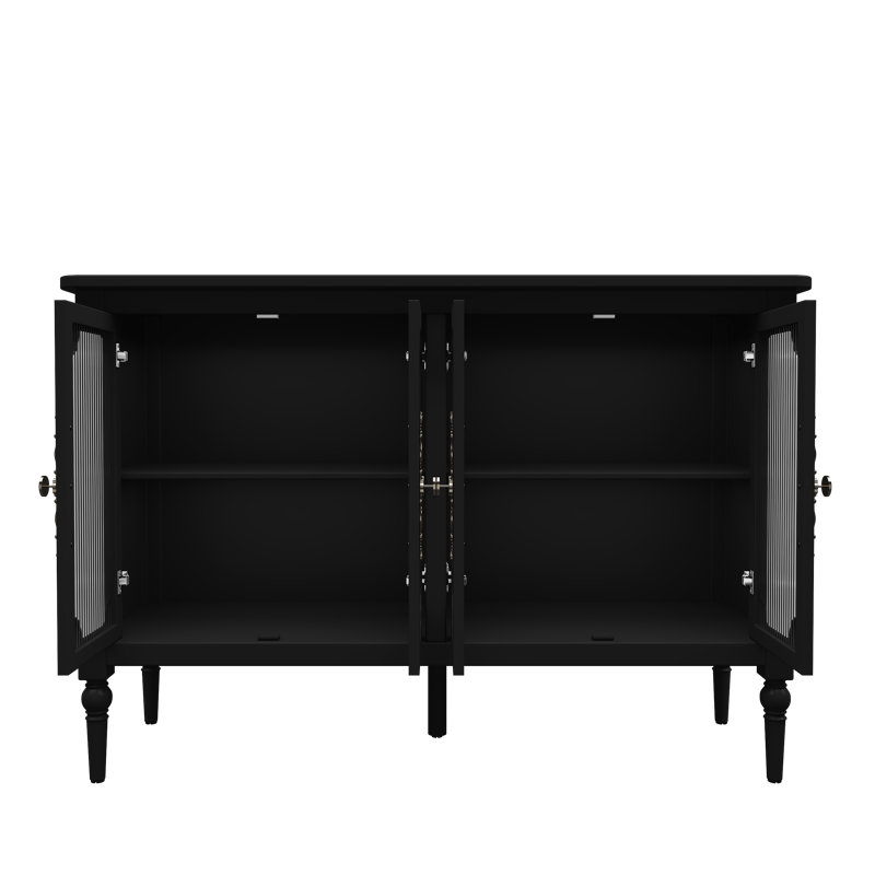 Buffet rétro Gurgachan de 48 pouces avec quatre portes en verre, Noir
