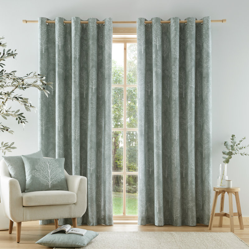 Alder Trees Lined Eyelet Curtains, Green, 117 W x 183 D cm