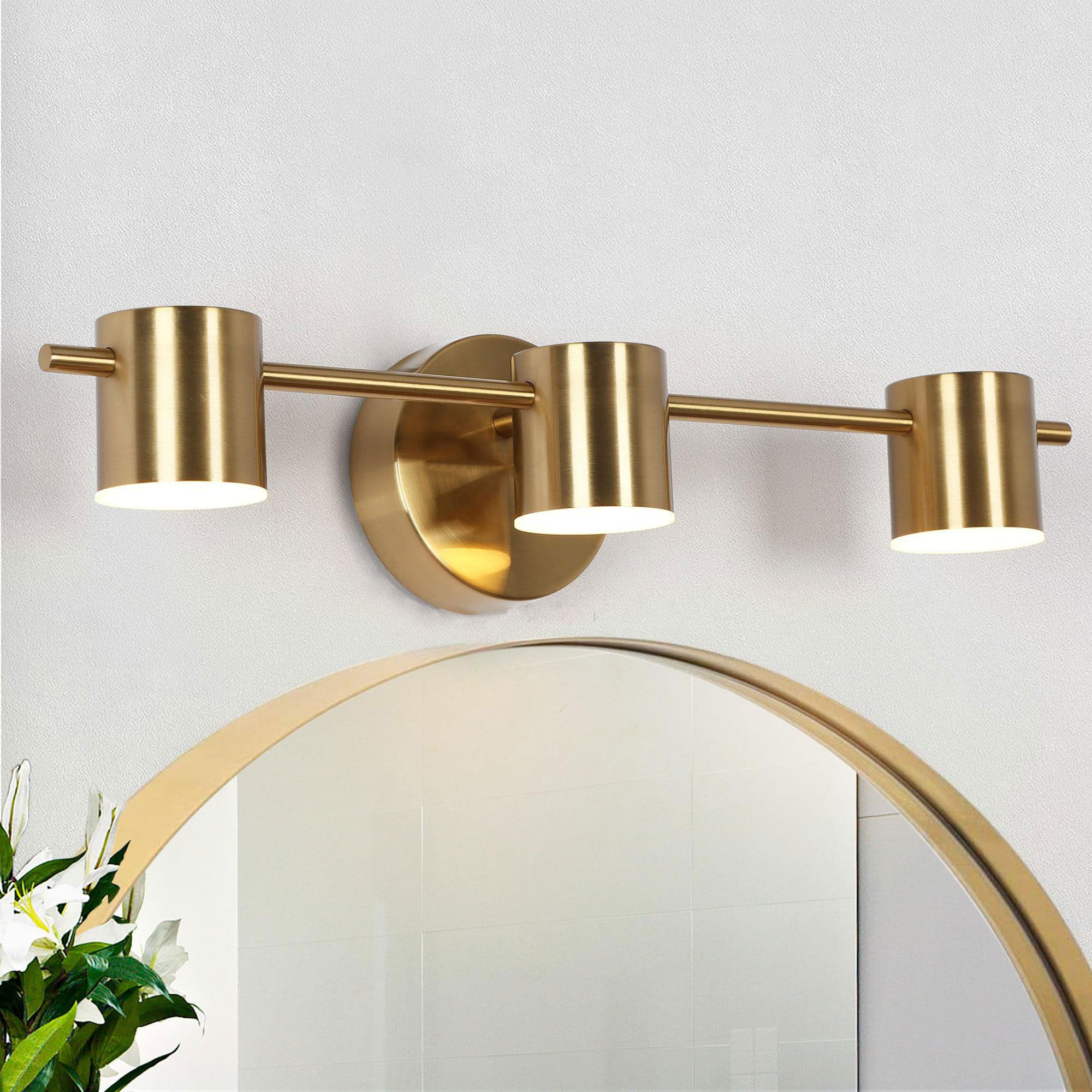 Everly Quinn Micajah 3-Light Dimmable LED Brass Vanity Light | Wayfair