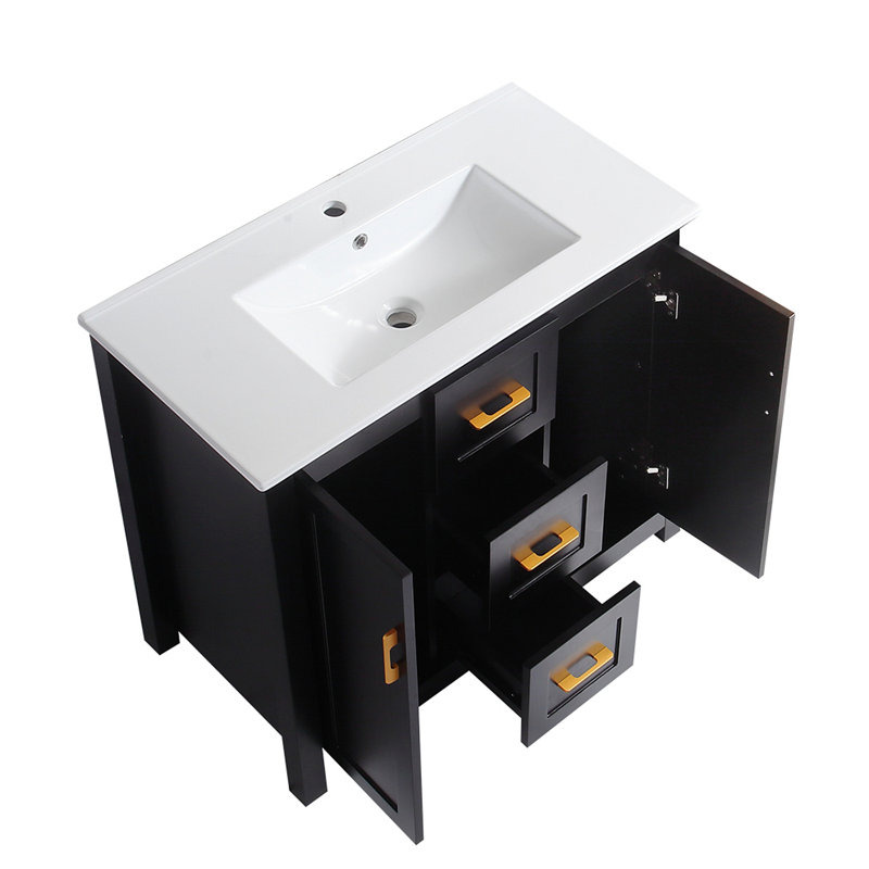 Meuble-lavabo de 36 po avec lavabo simple, meuble-lavabo encastré, armoire de rangement avec 2 portes et 2 tiroirs, fermeture en douceur, rangement multifonctionnel
