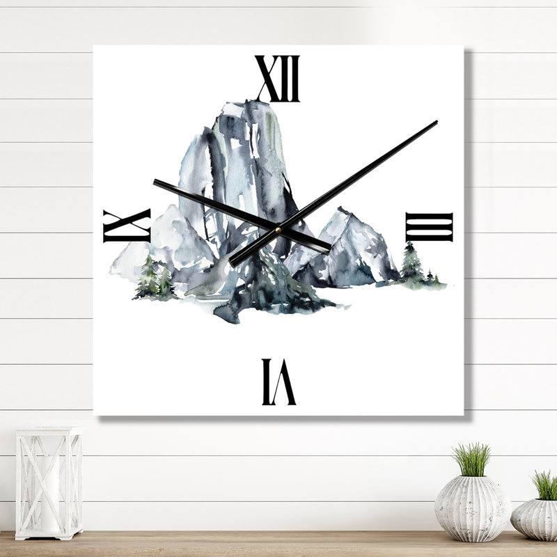 Horloge murale paysage minimaliste de montagnes et de forêts, Grand
