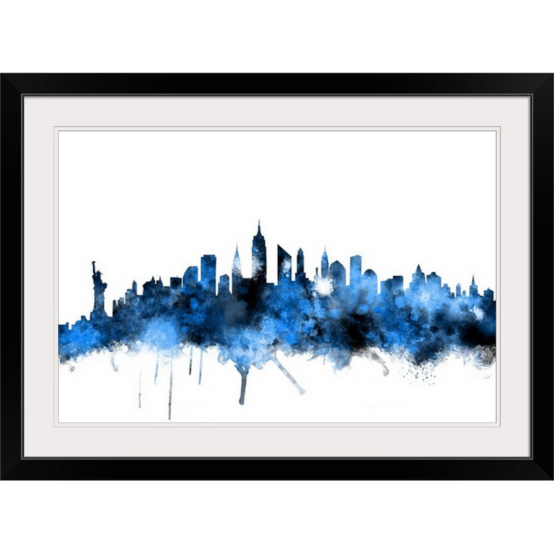 «Francy New York Skyline» par Michael Tompsett, impression, Cadre noir, H 24 po x l 32 po x P 1 po