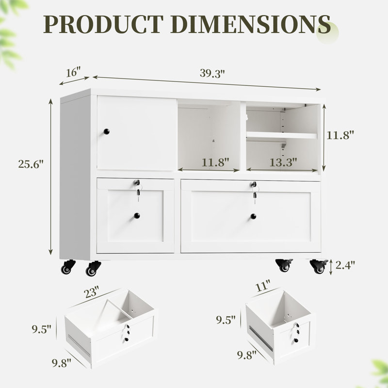 Classeurs latéraux en métal blanc H 28 po Mak Peace, rangement à 2 tiroirs pour bureau personnel