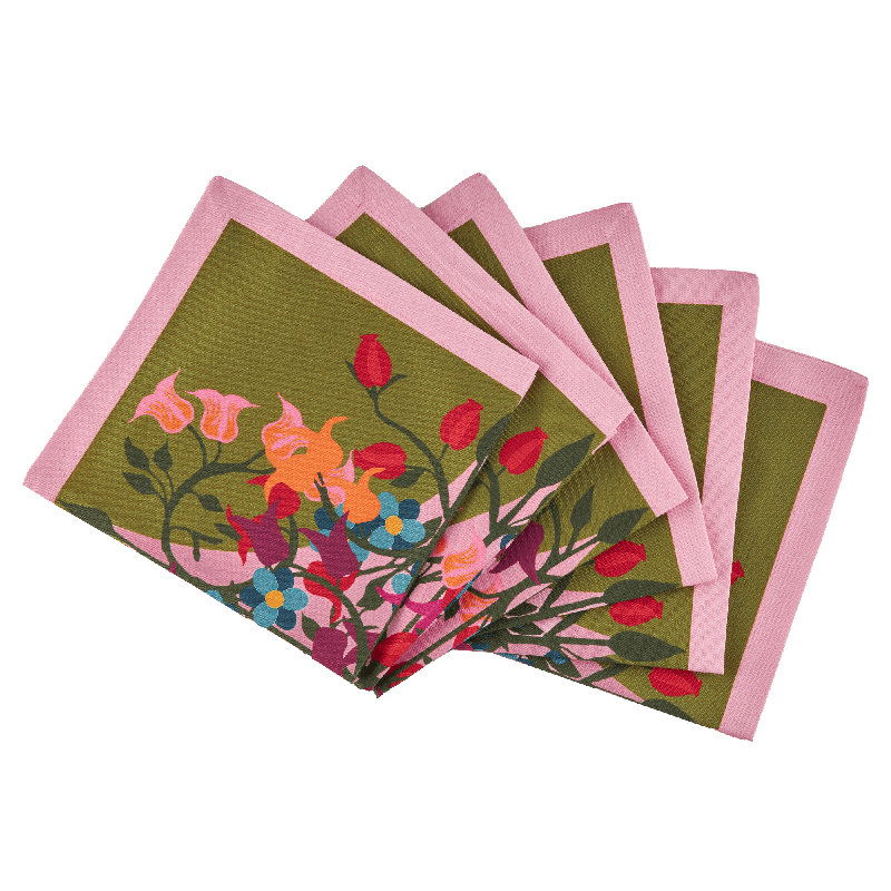 6 Napkins Blumen Green