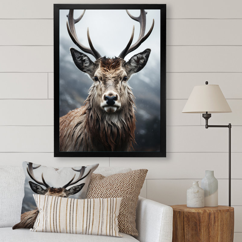 Cerf Bearnard monochrome I, H 20 po x l 12 po x P 1 po, Cadre photo noir