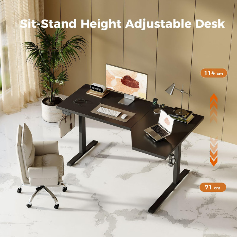Adjustable Metal Base Standing Desk, Black/Black