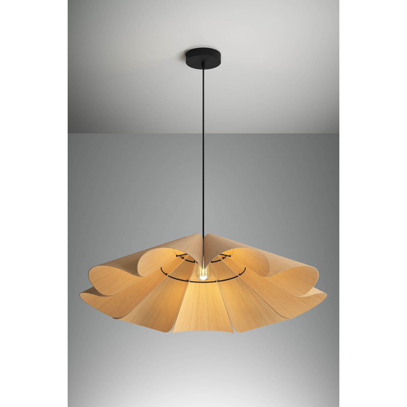 Luminaire suspendu simple 1 lumière Delfina, Frêne, H 8,3 po x l 31,5 po x P 31,5 po