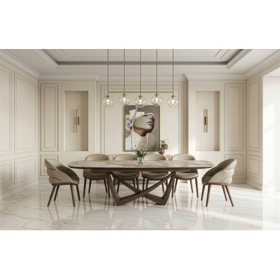 Dunster - Table de salle à manger extensible contemporaine en céramique beige et gris métallisé