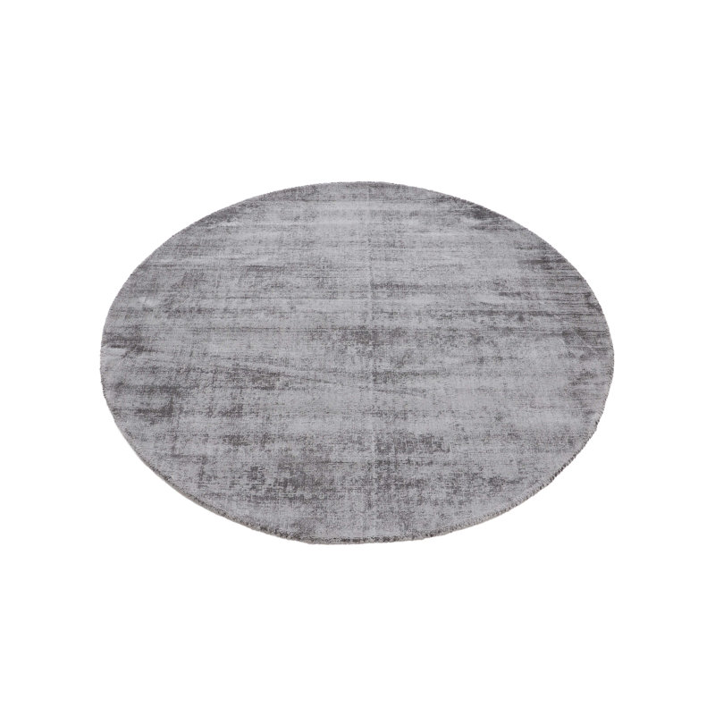 Ava Handmade Viscose Silky Solid Soft Dark Light Grey Rug, Round 80cm