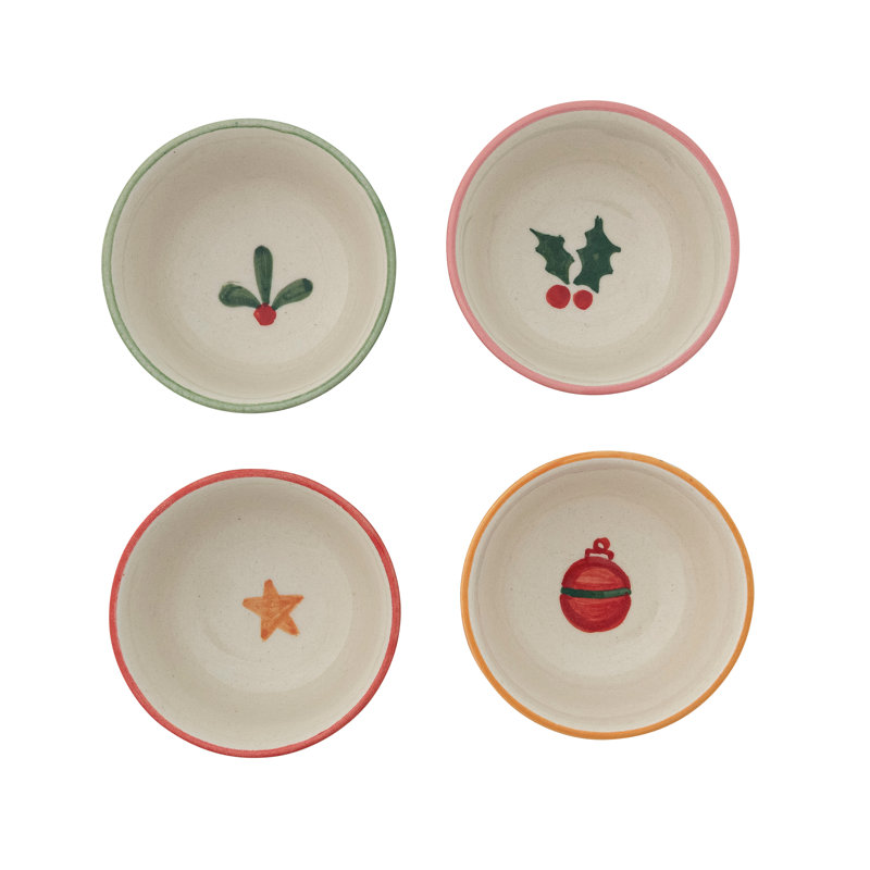 Artisan Stoneware Bowl With Festive Motif Rim\