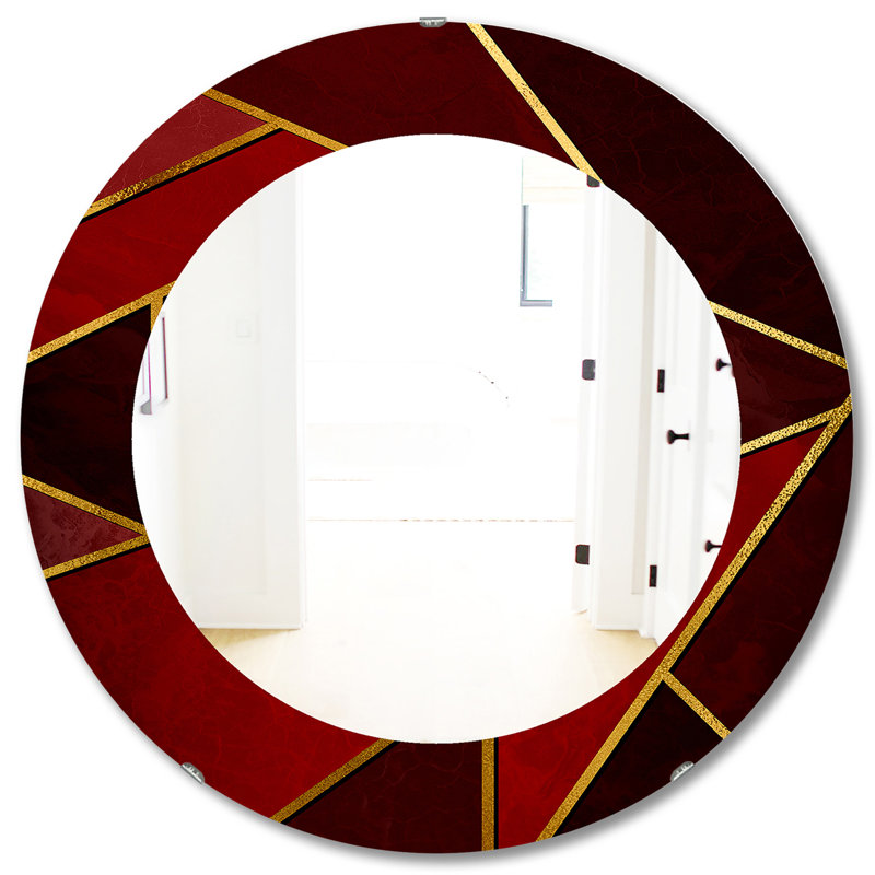 Modern and Contemporary Accent Mirror, 31.5" H x 31.5" W, Red, Geometric
