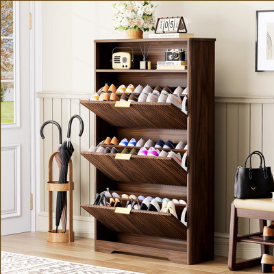 Shoe Cabinet Storage for Entryway Hidden Shoes Storage Cabinet with 3 Flip Drawers, Tall Free Standing Shoe Organizer Rack