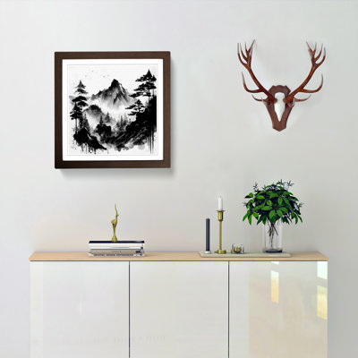 Japanese Mountains Ink Wash - Single Picture Frame Print on Wood