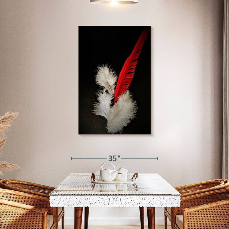 Plumes rouges et blanches, H 45 po x l 30 po