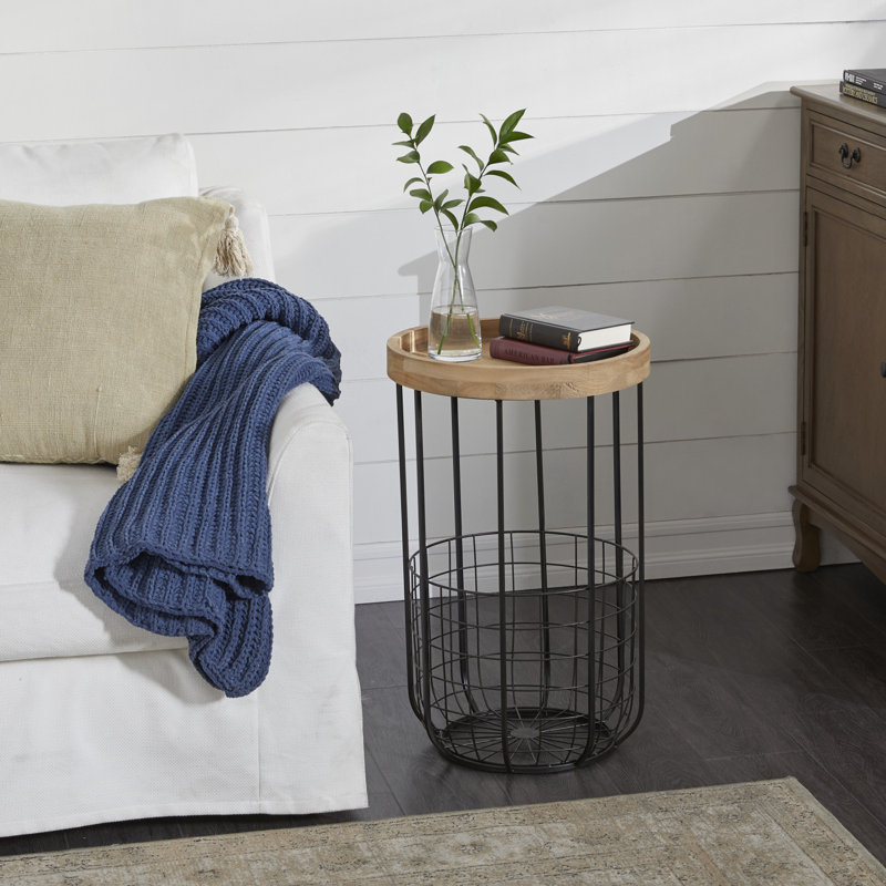 Table d'appoint en métal avec plateau en bois brun