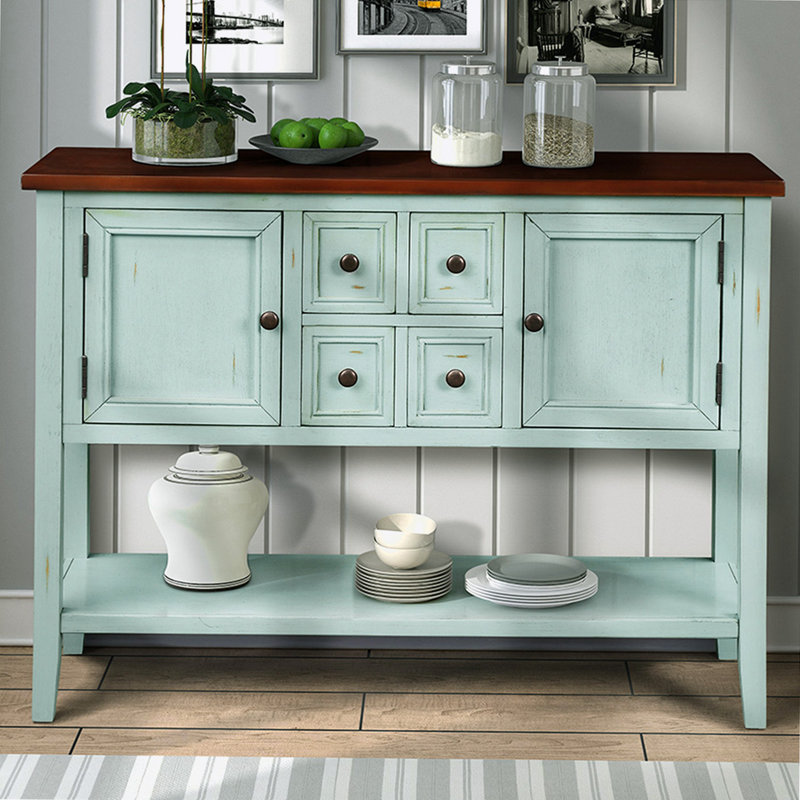 Cambridge Series Ample Storage Vintage Console Table with Four Small Drawers and Bottom Shelf for Living Rooms, Entrances and Kitchens