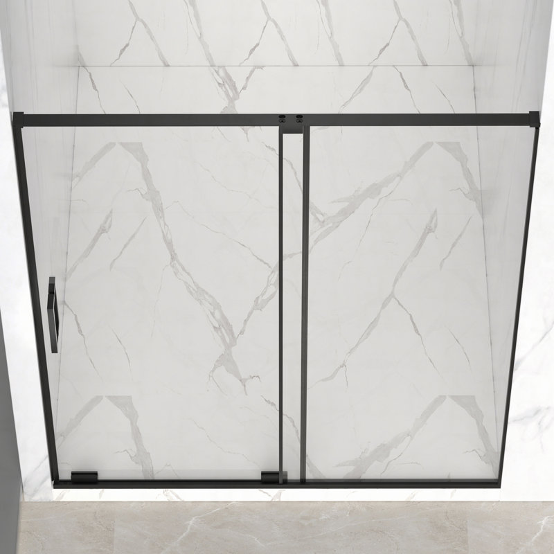 56-60" W x 72" H Semi-Frameless Sliding Shower Door, 5/16"(8mm) Clear SCGG Tempered Glass, Matte Black Finish, Cut Adjustable Width 4"