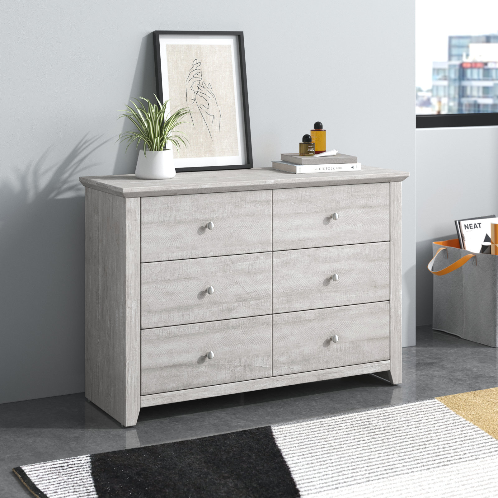 Tevrat 6 Drawer Double Dresser - Modern Bedroom Storage