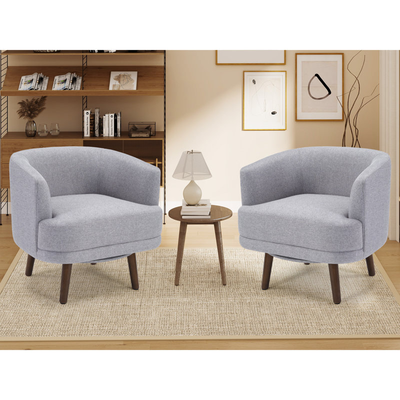 Fauteuil demi-tonneau de 28 po de largeur avec pieds en bois massif, Gris, 2