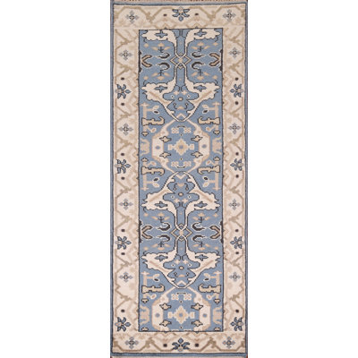 Tapis de couloir indien bleu fait à la main 3 x 8 po