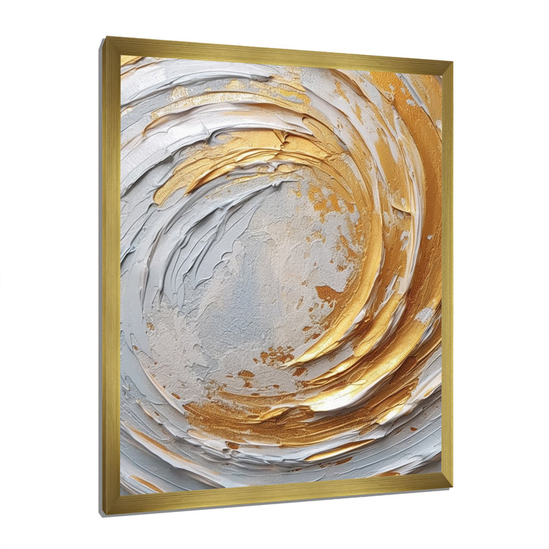 Or et crème tourbillons enchantés II sur toile, Cadre doré à une seule photo, H 32 po x l 16 po x P 1 po