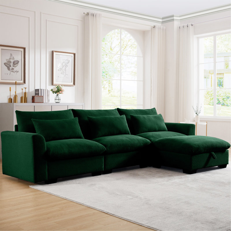 Canapé modulaire Corduroy, canapé en L avec repose-pieds avec rangement et 3 coussins, canapé modulaire pour le salon