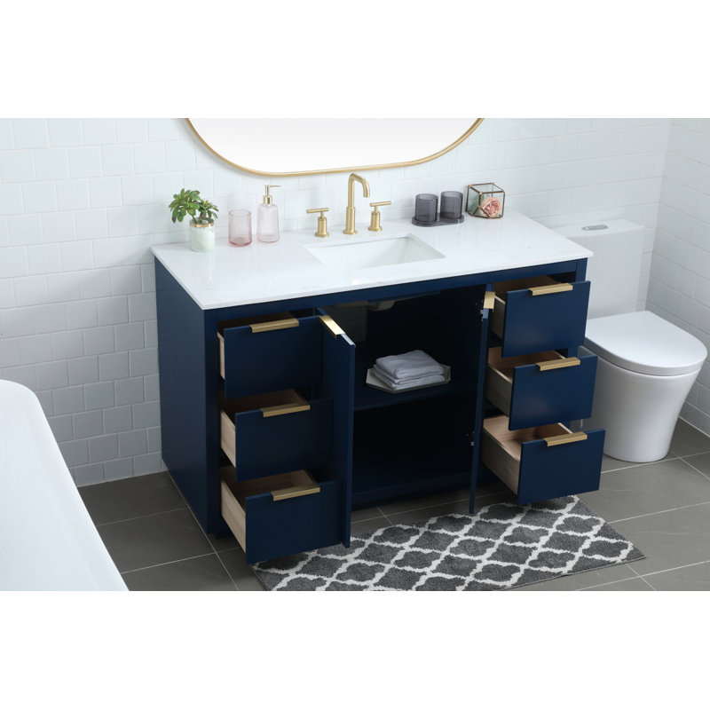 Broadlands 54'' Single Bathroom Vanity with Engineered Marble Top, Blue