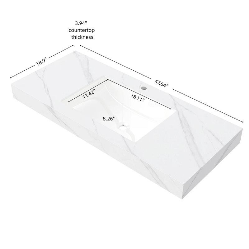 Lavabo de salle de bain durable en pierre frittée blanc de Carrare, lavabo en céramique moderne