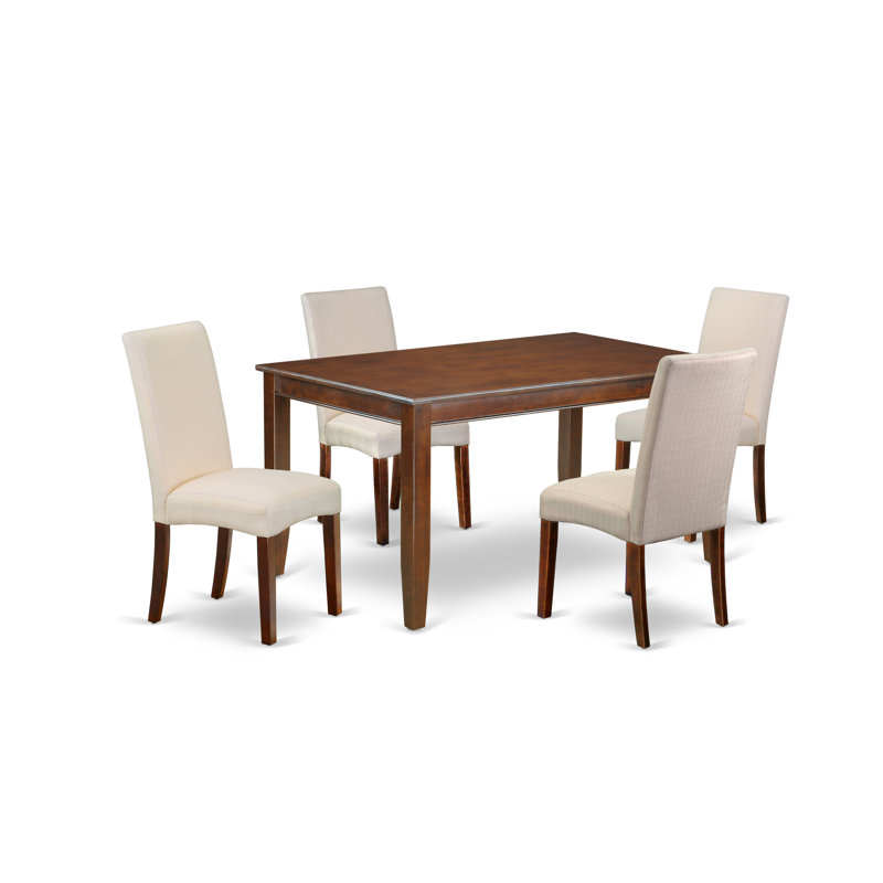 Ensemble de salle à manger 7 pièces composé d'une table de salle à manger rectangulaire et de 6 chaises Parson rembourrées en lin crème, acajou