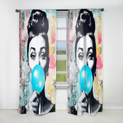Audrey Hepburn Blue Bubble Gum - Rideau moderne - Velours obscurcissant - 1 panneau