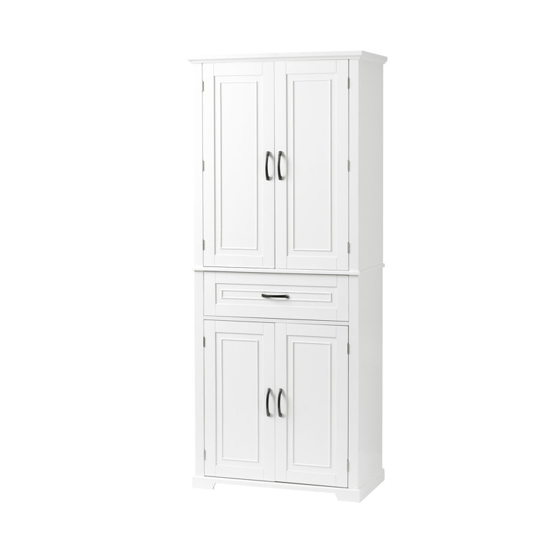 Grande armoire blanche avec tablettes réglables - portes, tiroir, unité de rangement peu encombrante, conception de salle de bain