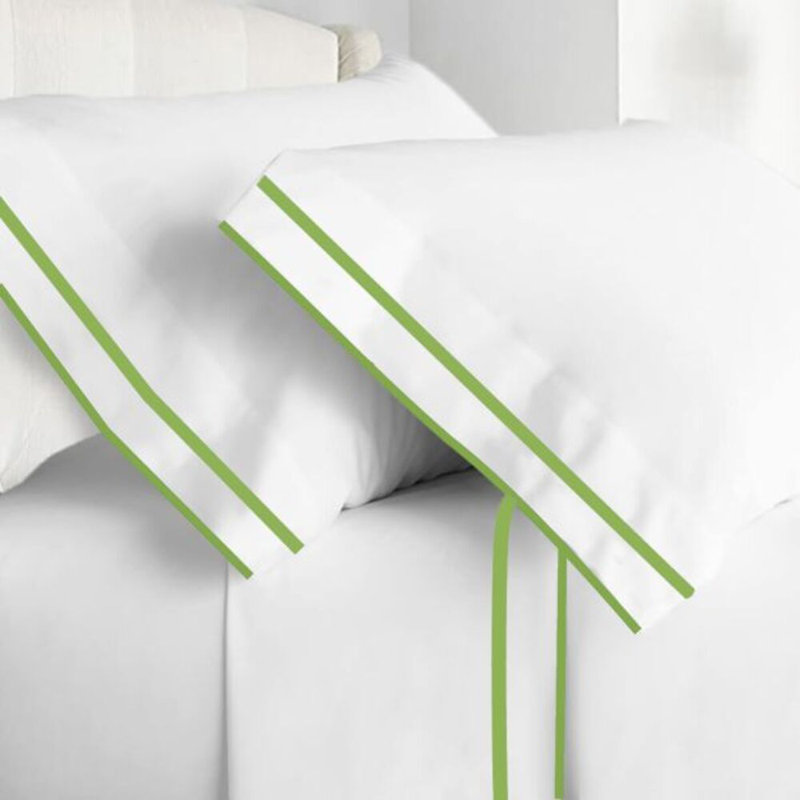 400TC Embroidery & Border Cotton 4 Piece Sheet Set Fitted Sheet Fits Upto 16" Deep Pocket, Sage