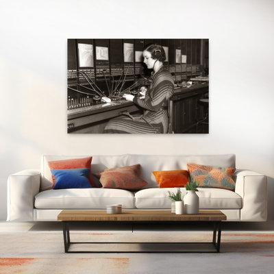 1930S Woman Telephone Operator Sitting At Large Manual Switchboard Directing Calls Classic Retro Vintage Urban Wall Art