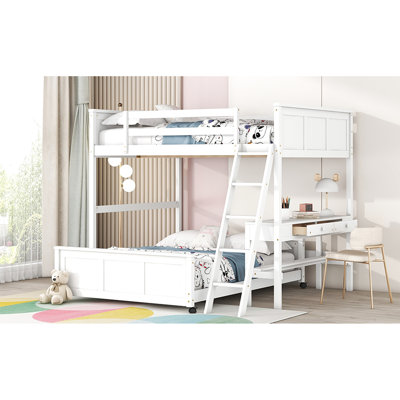 Full Over Bunk Bed With Desk In White - Solid Wood And Combination, Provides Convenient Work Study Space Bedroom Construction, Maximizes Functional