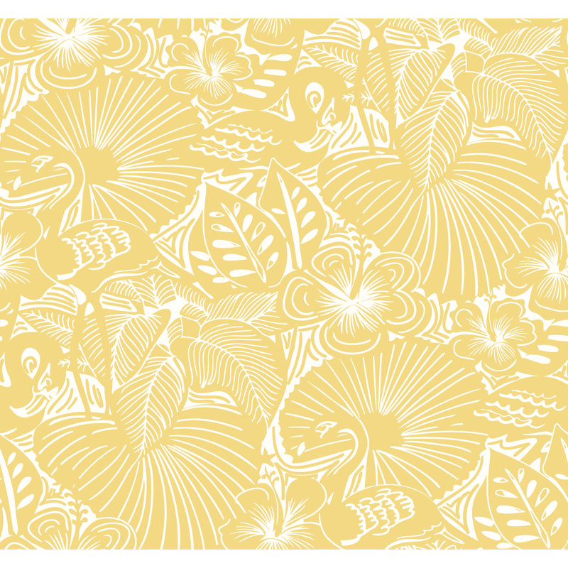 Idalia Navy Floral Flamingo Wallpaper, Yellow