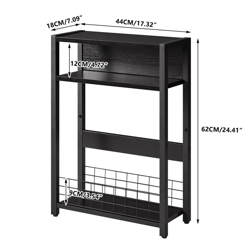 Narrow Side Table With Storage Shelf, Three Tier Side Table, Modern Sofa Table, Small Bedside Table With Magazine Rack, Telephone Table For Small Space,