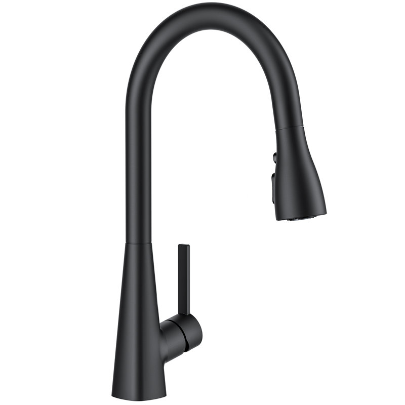 Robinet de cuisine rétractable avec plaque de pont, Noir mat, Sans distributeur de savon