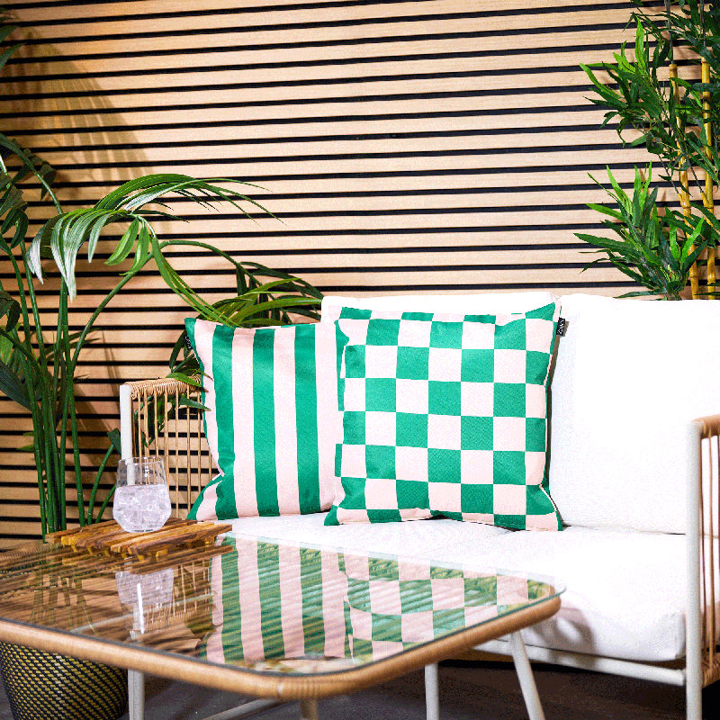 Checkerboard & Stripe Indoor-Outdoor Cushions, Green Striped