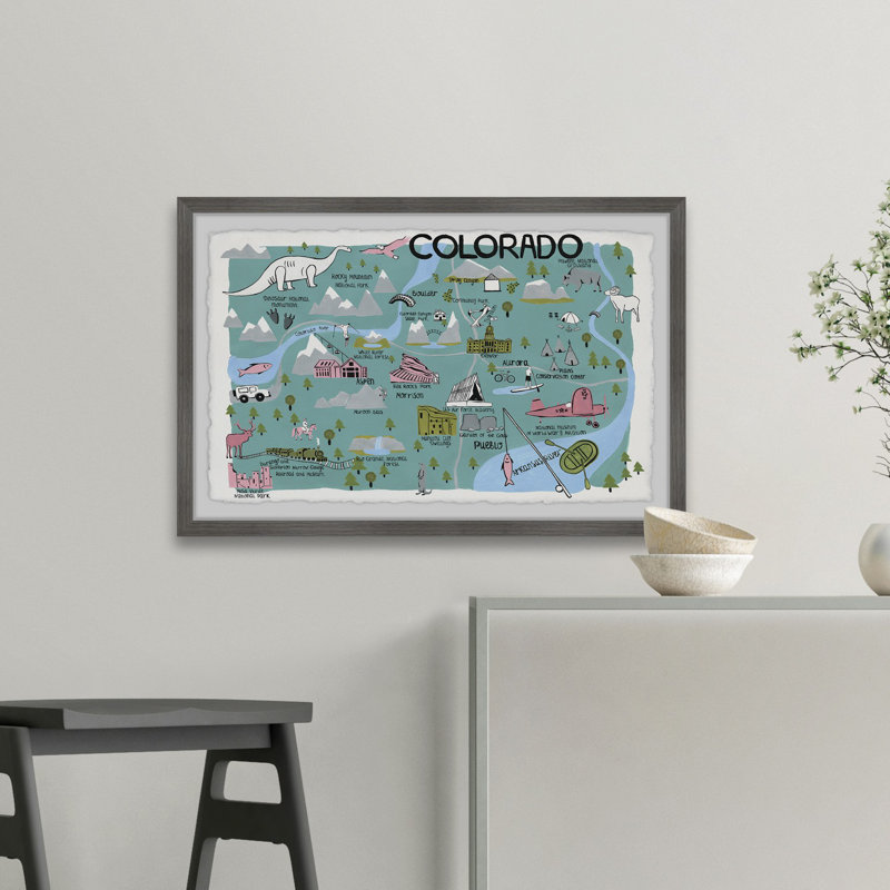 Colorado Map Destinations - Cadre photo, reproduction d'art sur papier, H 16 po x l 24 po x 1,5 po