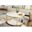 Table basse ronde blanche et dorée, table basse de salon de 34,64 pouces, plateau de table simple à deux couches avec supports de rangement et plateaux de rangement, mobilier de maison moderne