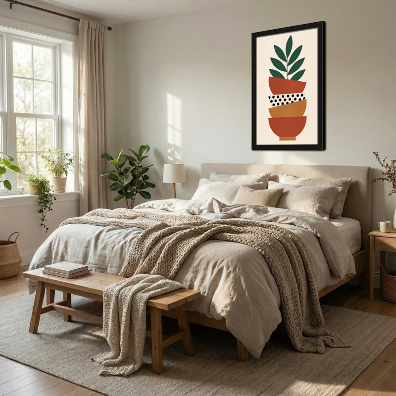 Abstraits pots empilés avec pois et feuilles, H 24 po x l 16 po