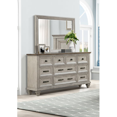 Mirabeau 9-Drawer 68" W Solid Wood Dresser with Mirror