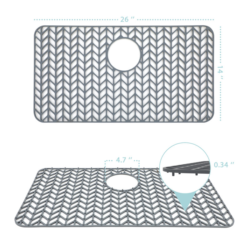 26" x 14" Silicone Bottom Sink Grid Kitchen Sink Silicone Mat Heat Resistant with Drain Hole