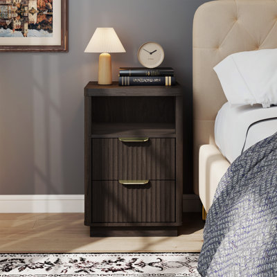 Coco Design 2-Drawer Manufactured Wood Nightstands with Storage and Built-in Outlets, Dark Gray