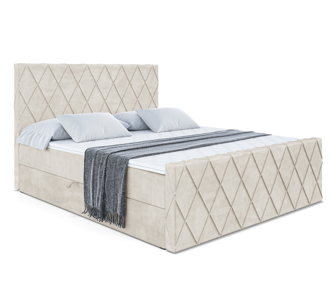 Boxspringbett mit H4 Multipocket-Matratze, Bettkasten und Topper