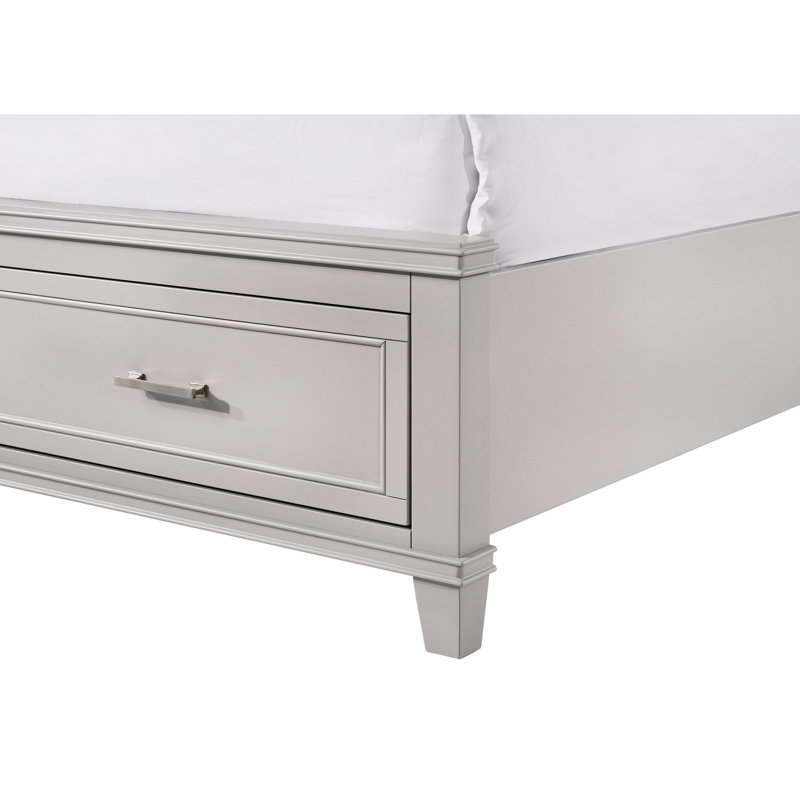 Très grand lit de rangement gris avec tête de lit fonctionnelle en X - Taille et style de chambre à coucher